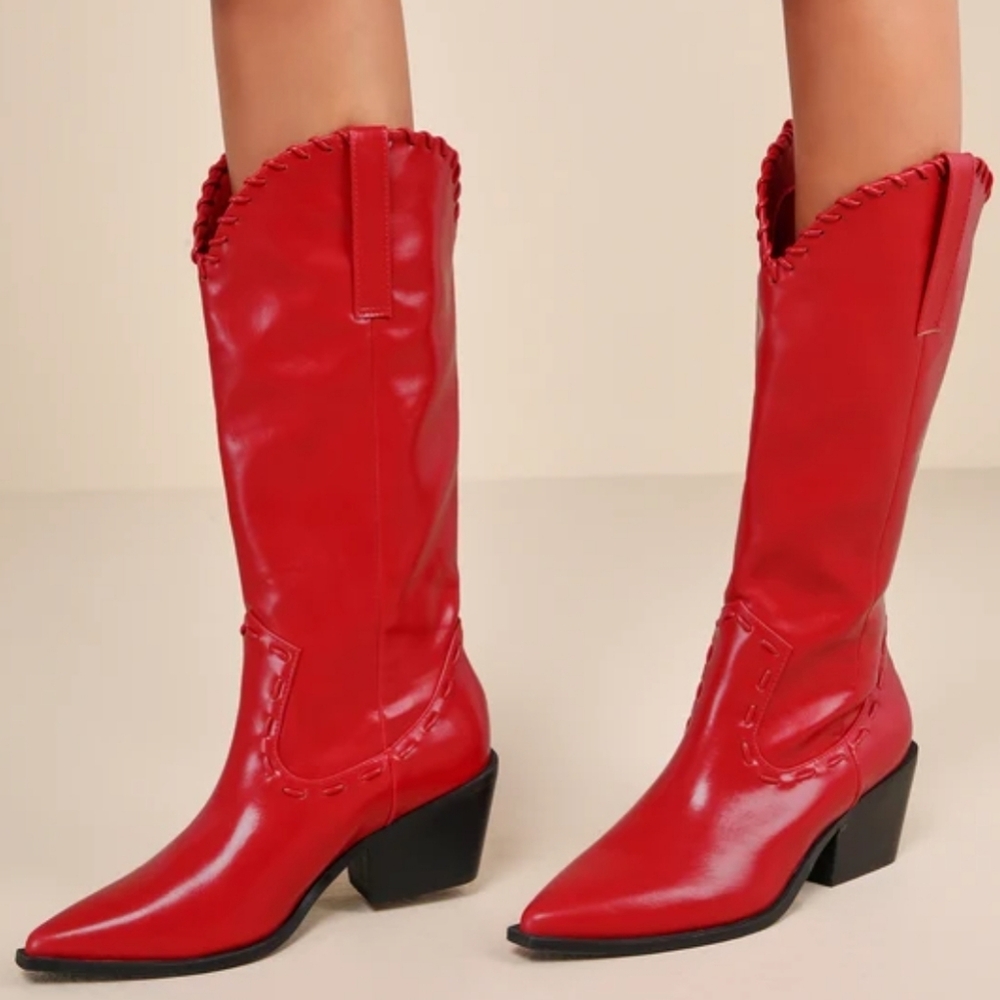 Red Crimson Pointed-Toe Western Boots Billini Yanet Size 6 Womens